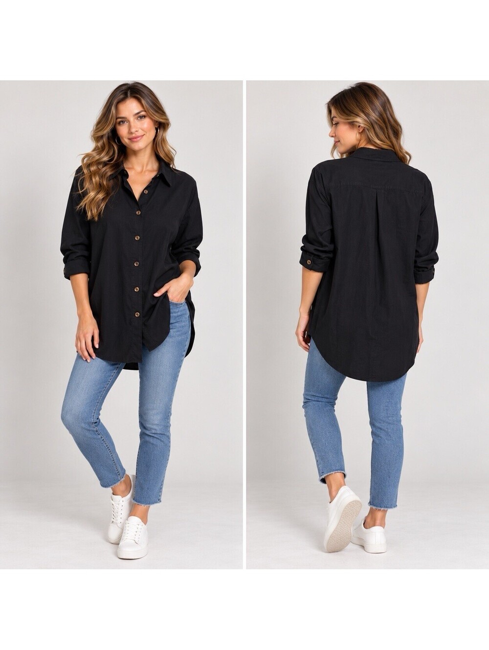 APRAW Black Cotton Button Front Tunic Shirt XL Oversized Lagenlook Minimalist